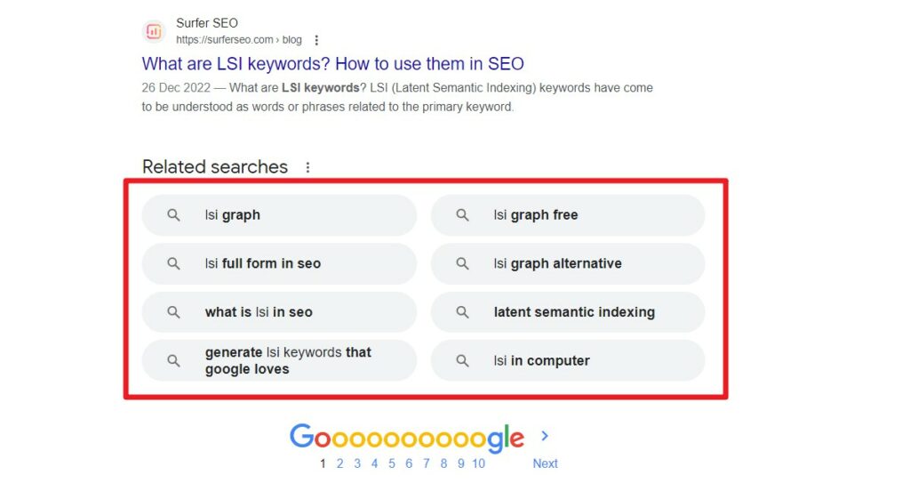 Free LSI Keyword research on Google