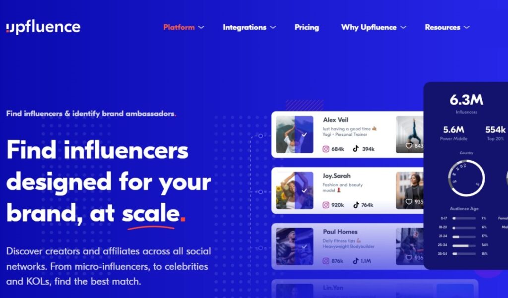 Save time by finding the right match on an Influencer marketing platform like upfluence.